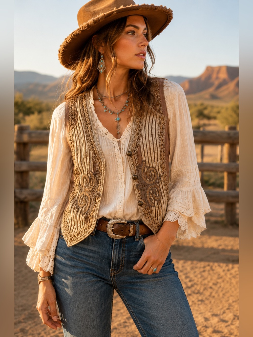 Vintage Newport News Embroidered Rope Trim Boho Western Vest Size 6